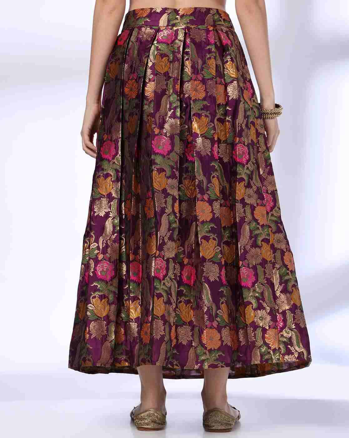FUSION | Women Floral Brocade Pleated Flared Skirt|2