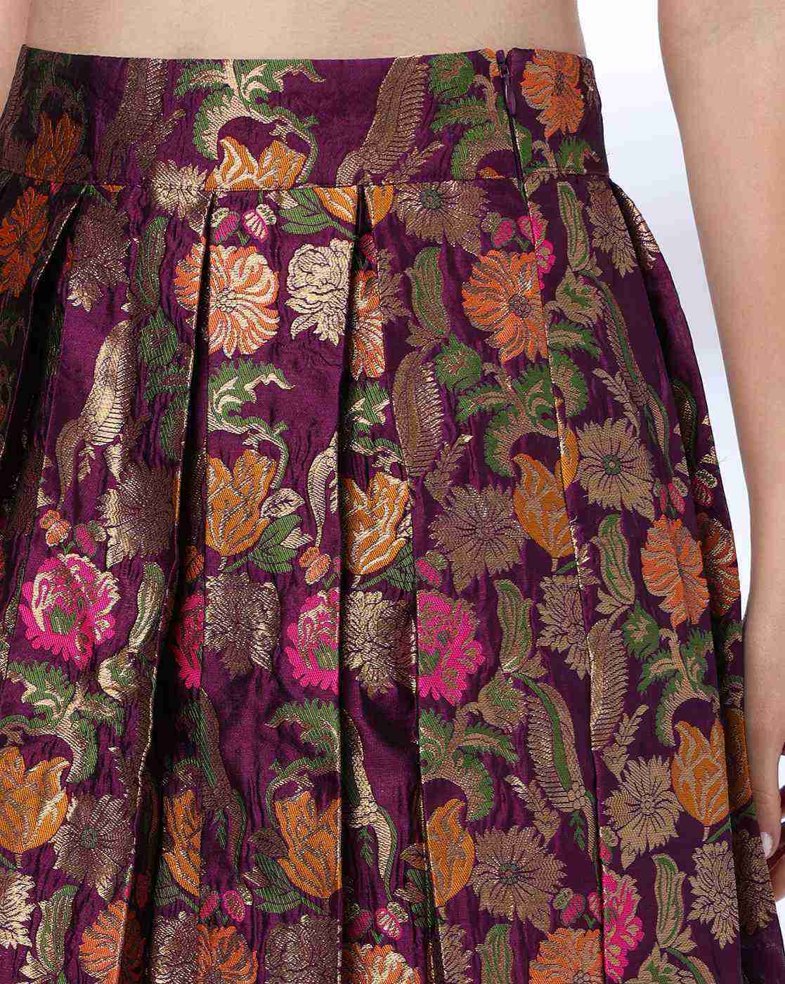 FUSION | Women Floral Brocade Pleated Flared Skirt|4