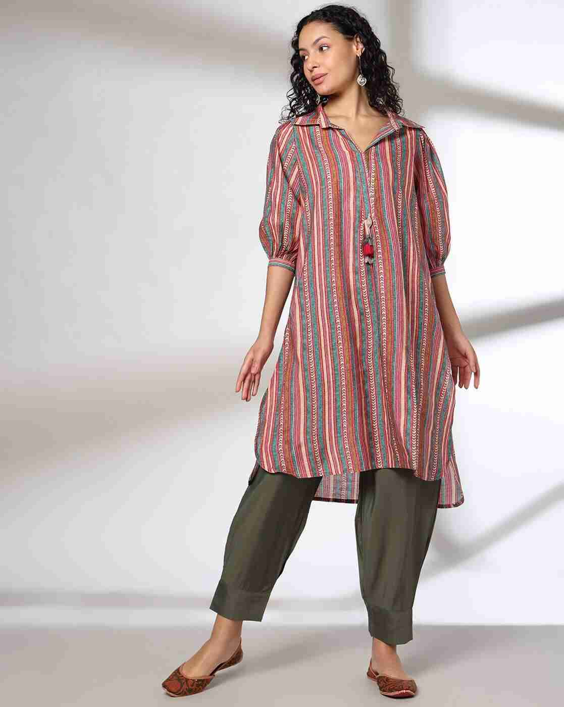 FUSION | Women Striped Straight Kurta & Salwar Set|0