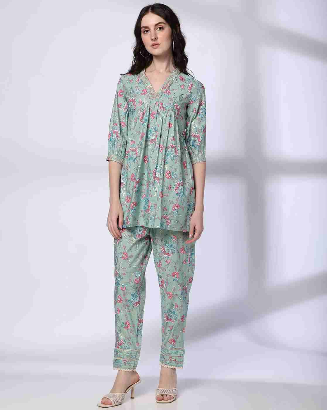 FUSION | Women Floral Print Flared Kurta & Pants Set|0