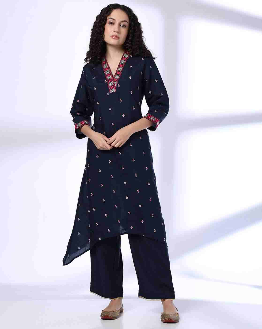 FUSION | Women Embroidered Kite Shaped Kurta & Pants Set|0