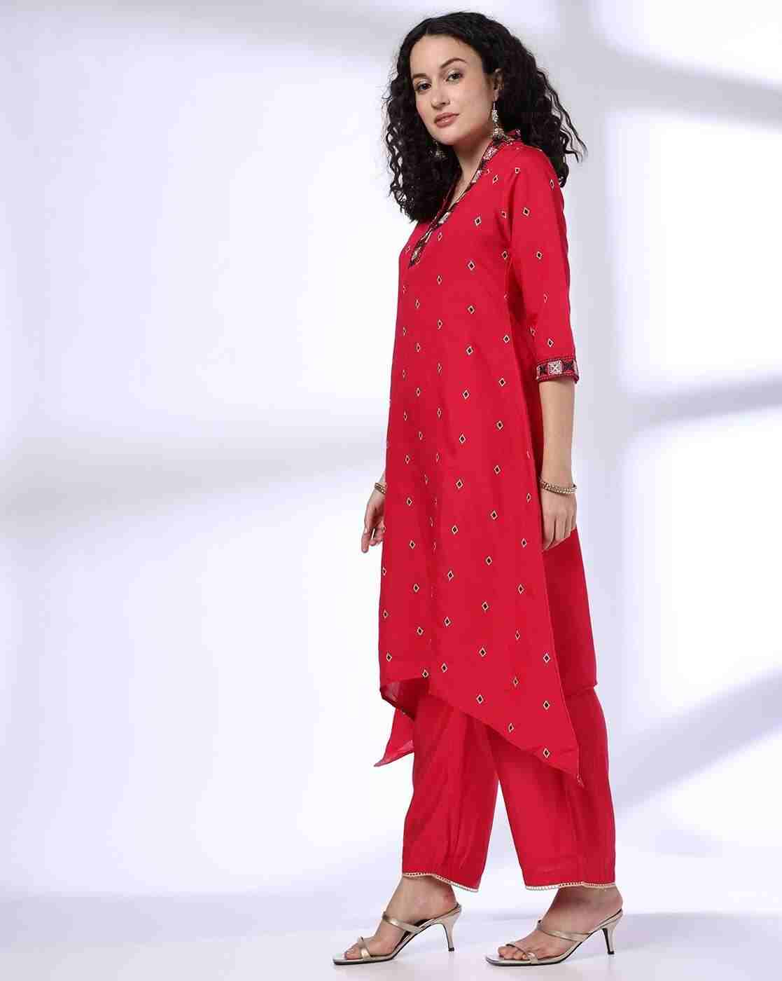 FUSION | Women Embroidered Kite Shaped Kurta & Pants Set|1