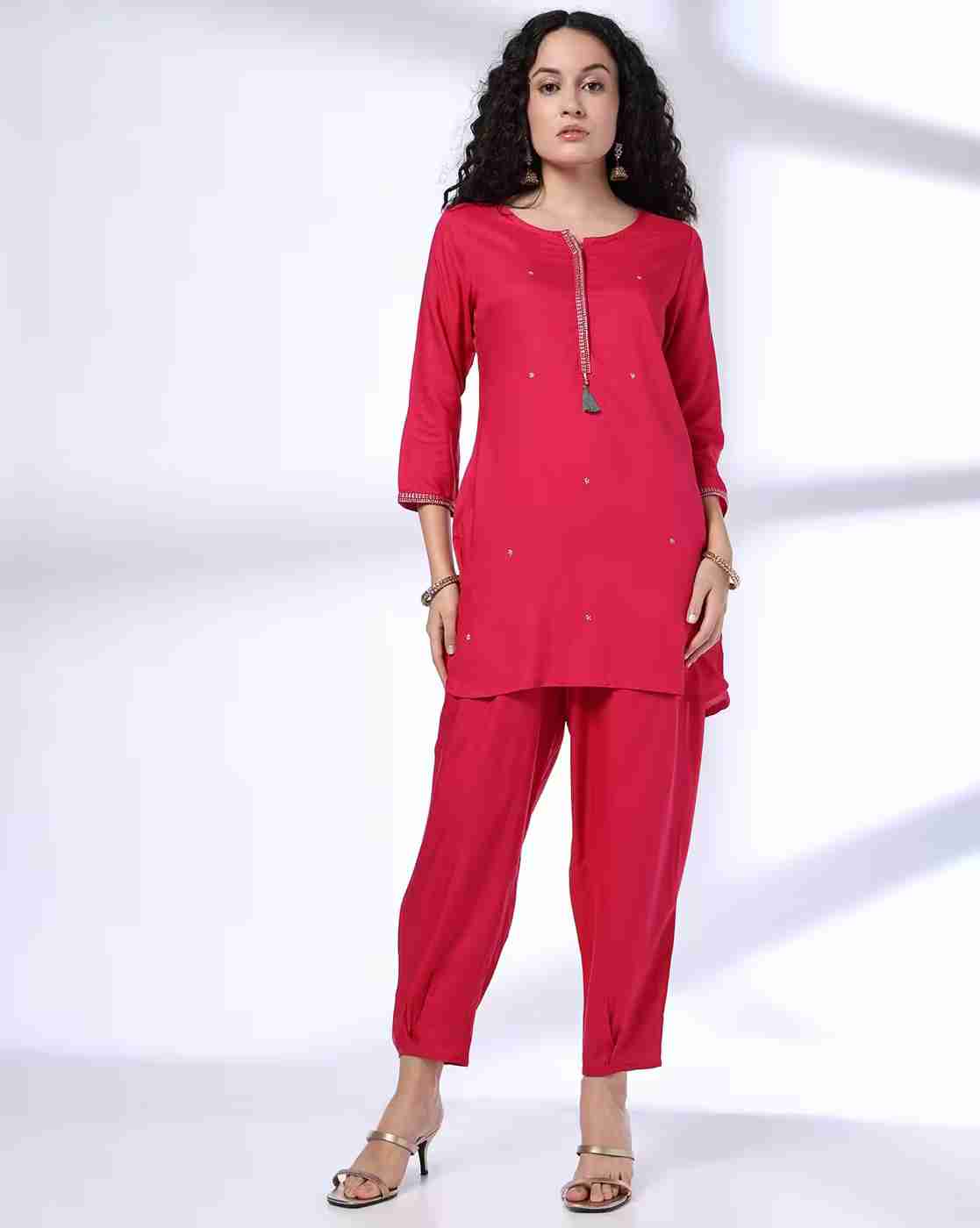 FUSION | Women Embroidered Straight Kurta & Pants Set|0