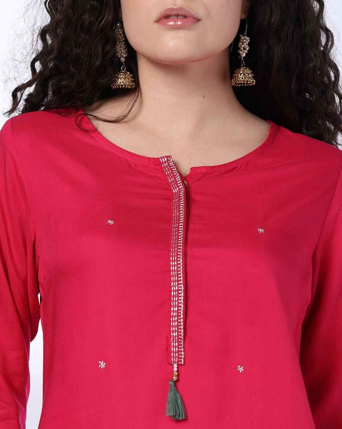 FUSION | Women Embroidered Straight Kurta & Pants Set|3