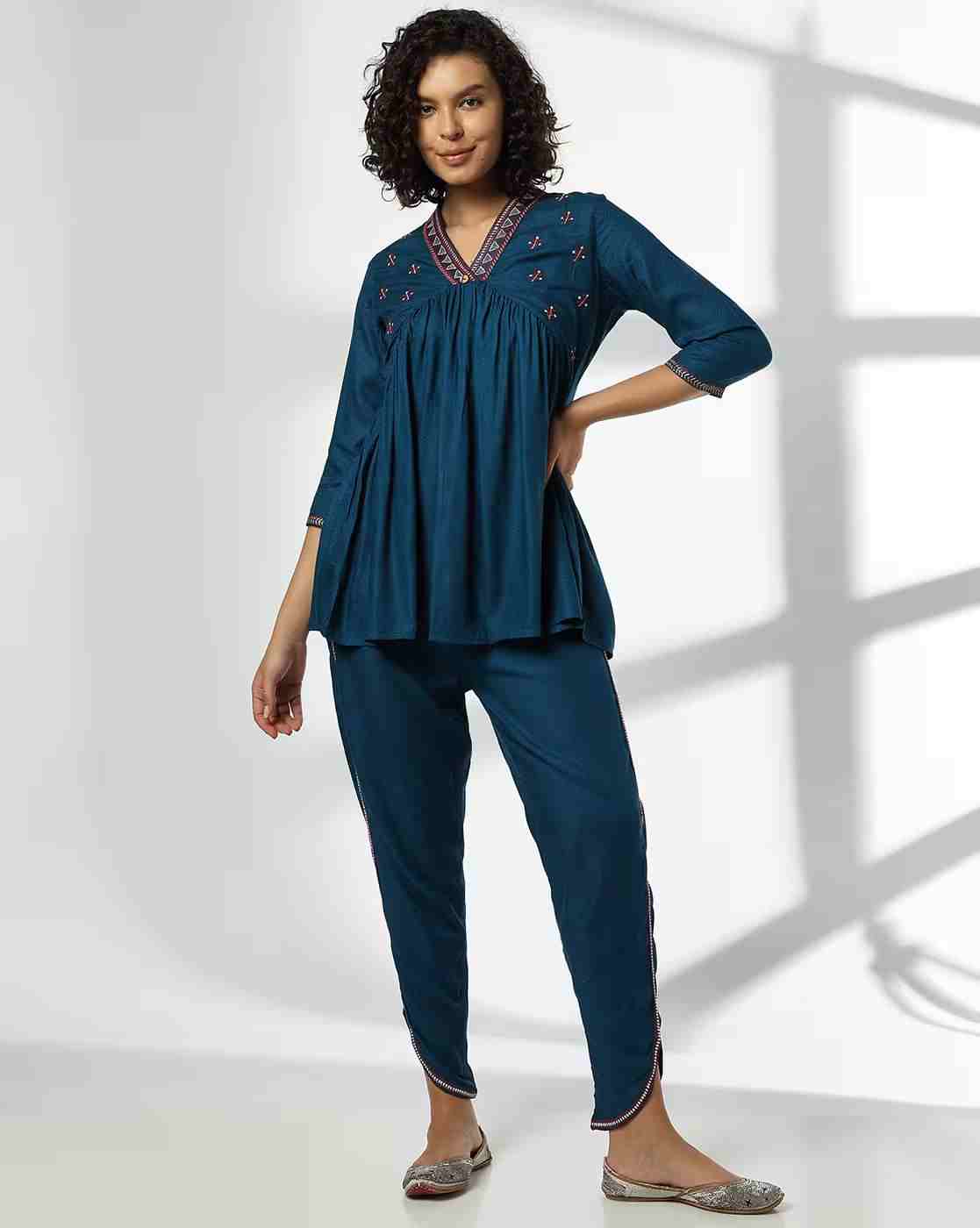 FUSION | Women Embroidered Empire Kurta & Pants Set|0