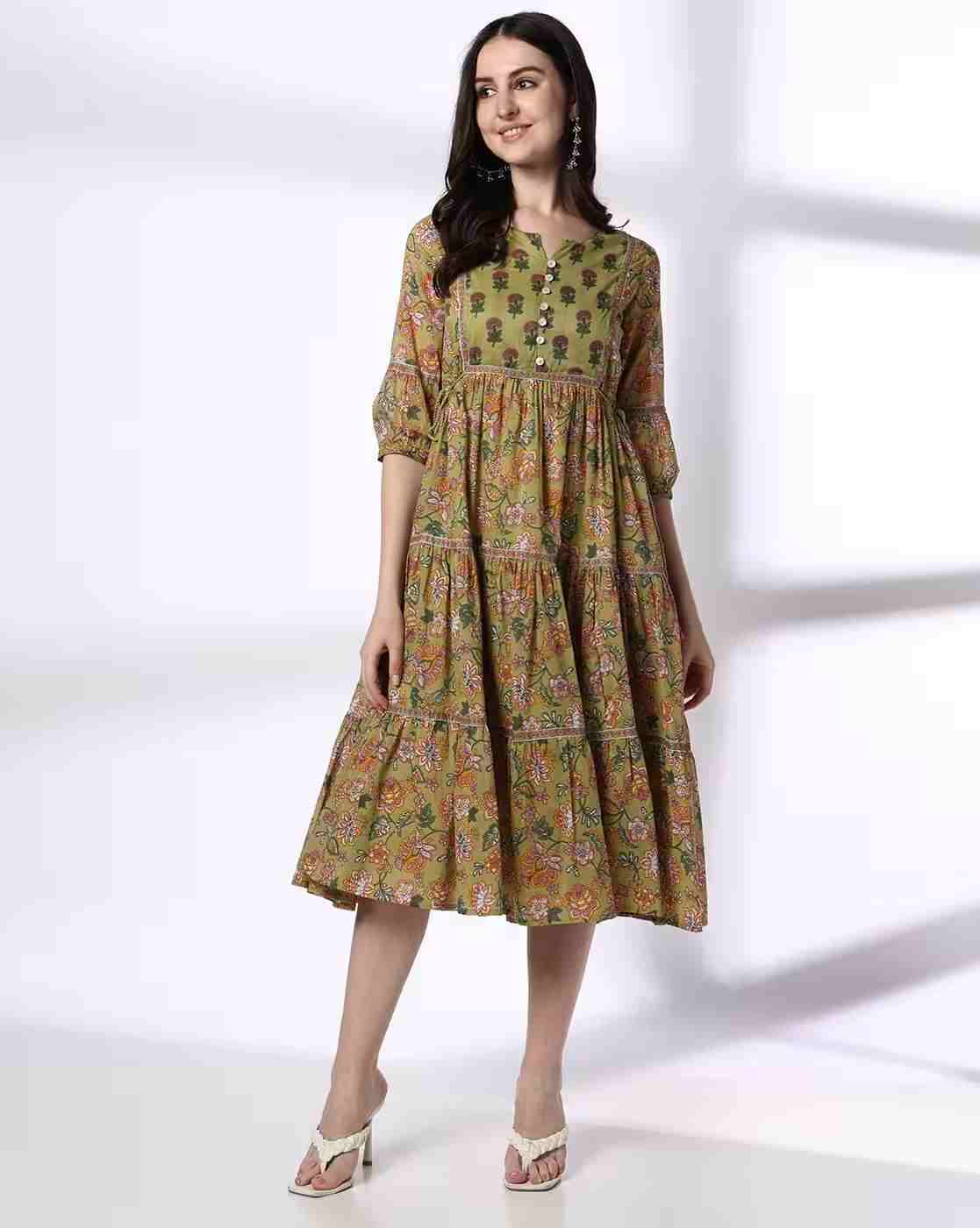Women Floral Print Tiered Dress
