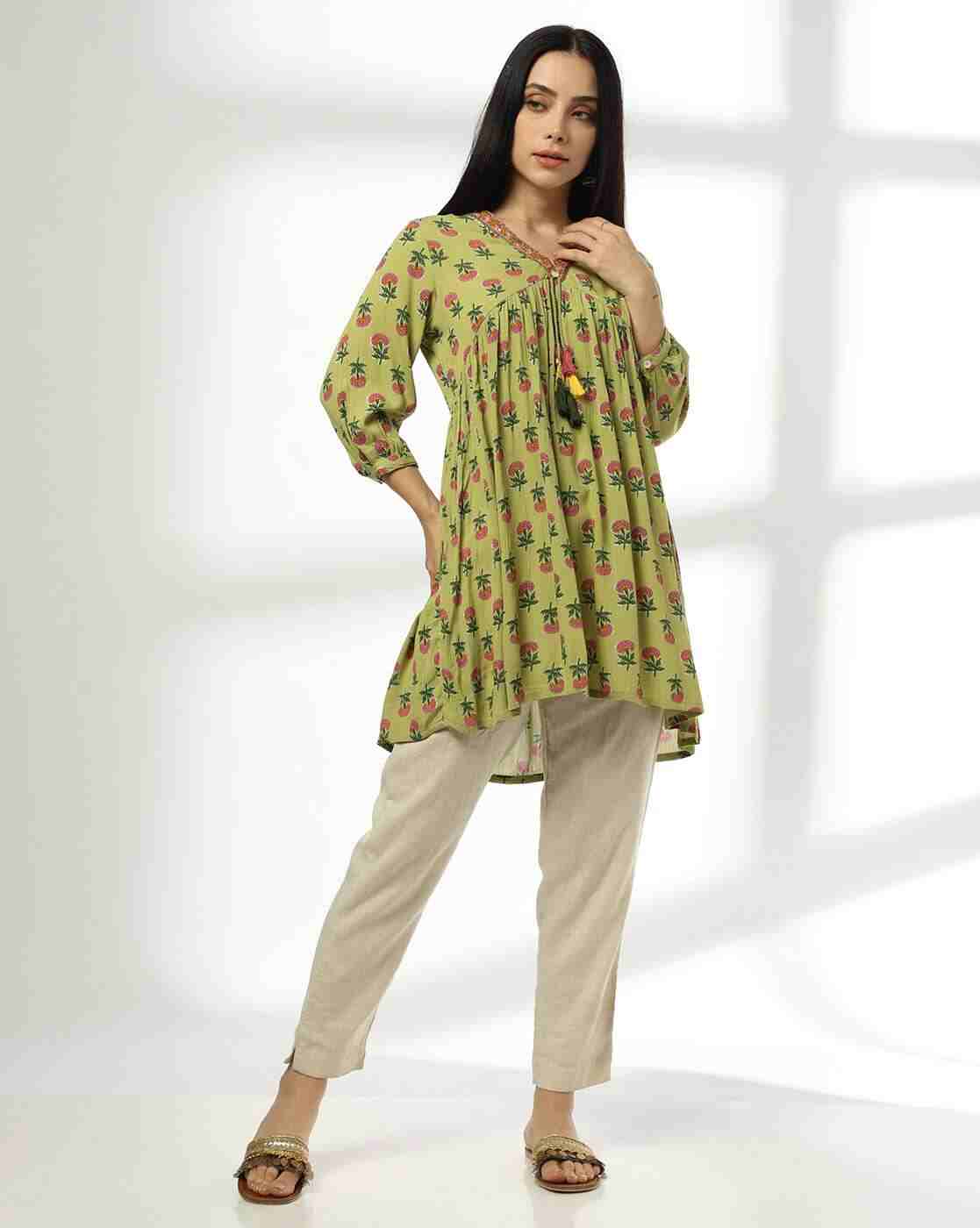 FUSION | Women Floral Print Relaxed Fit Alia-Cut Tunic|0