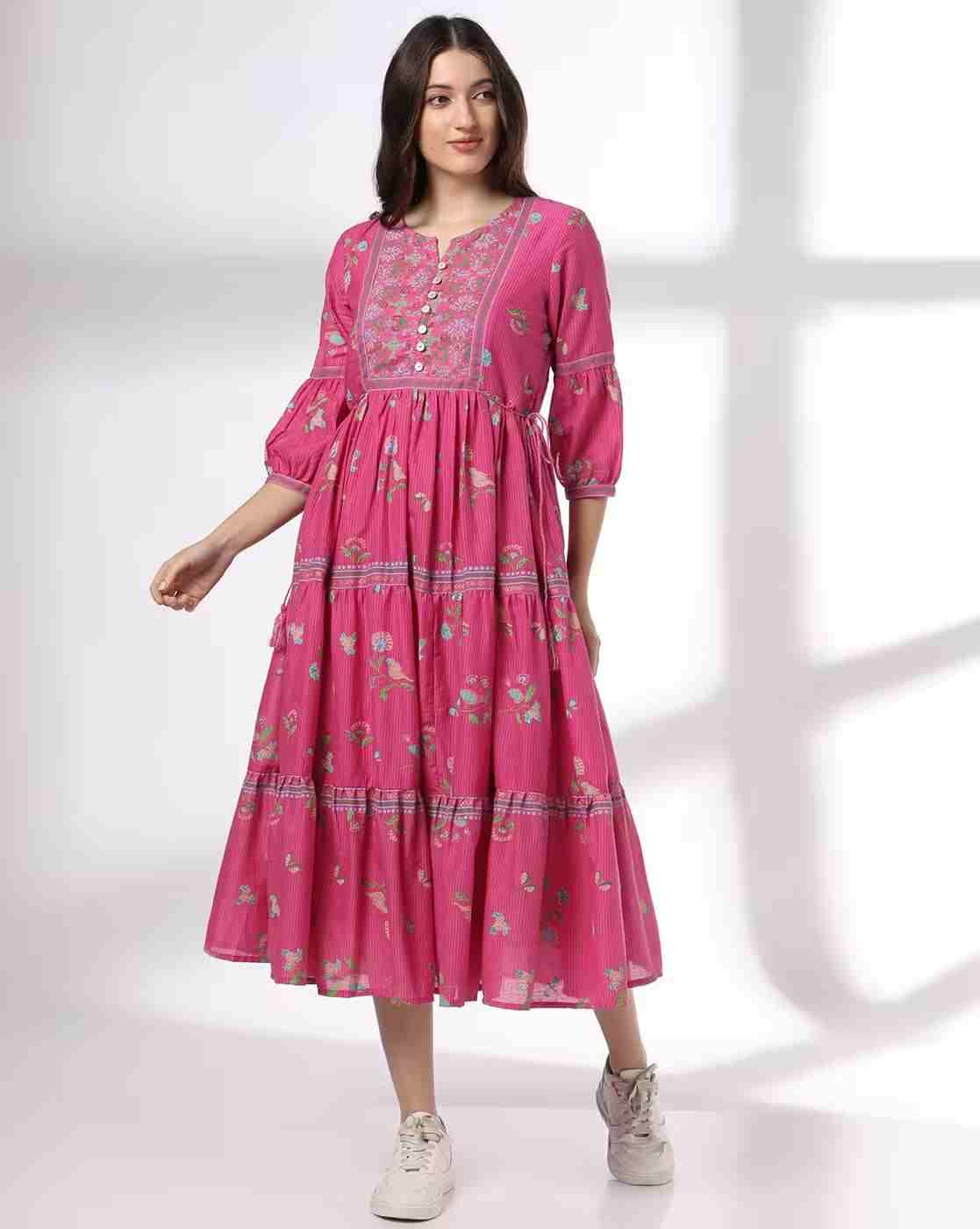 Women Floral Print Tiered Dress