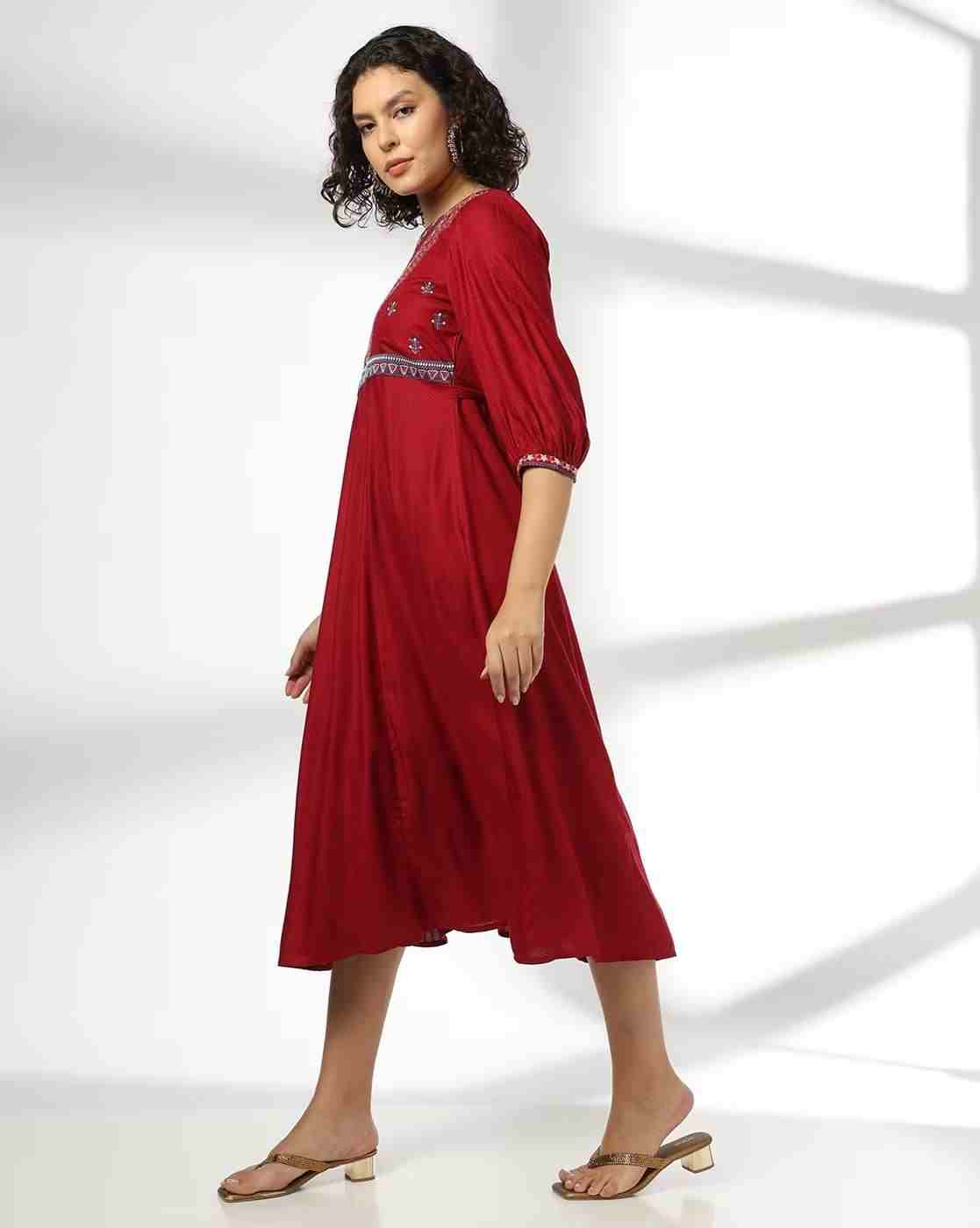 FUSION | Women Embroidered Yoke Fit & Flare Dress|1