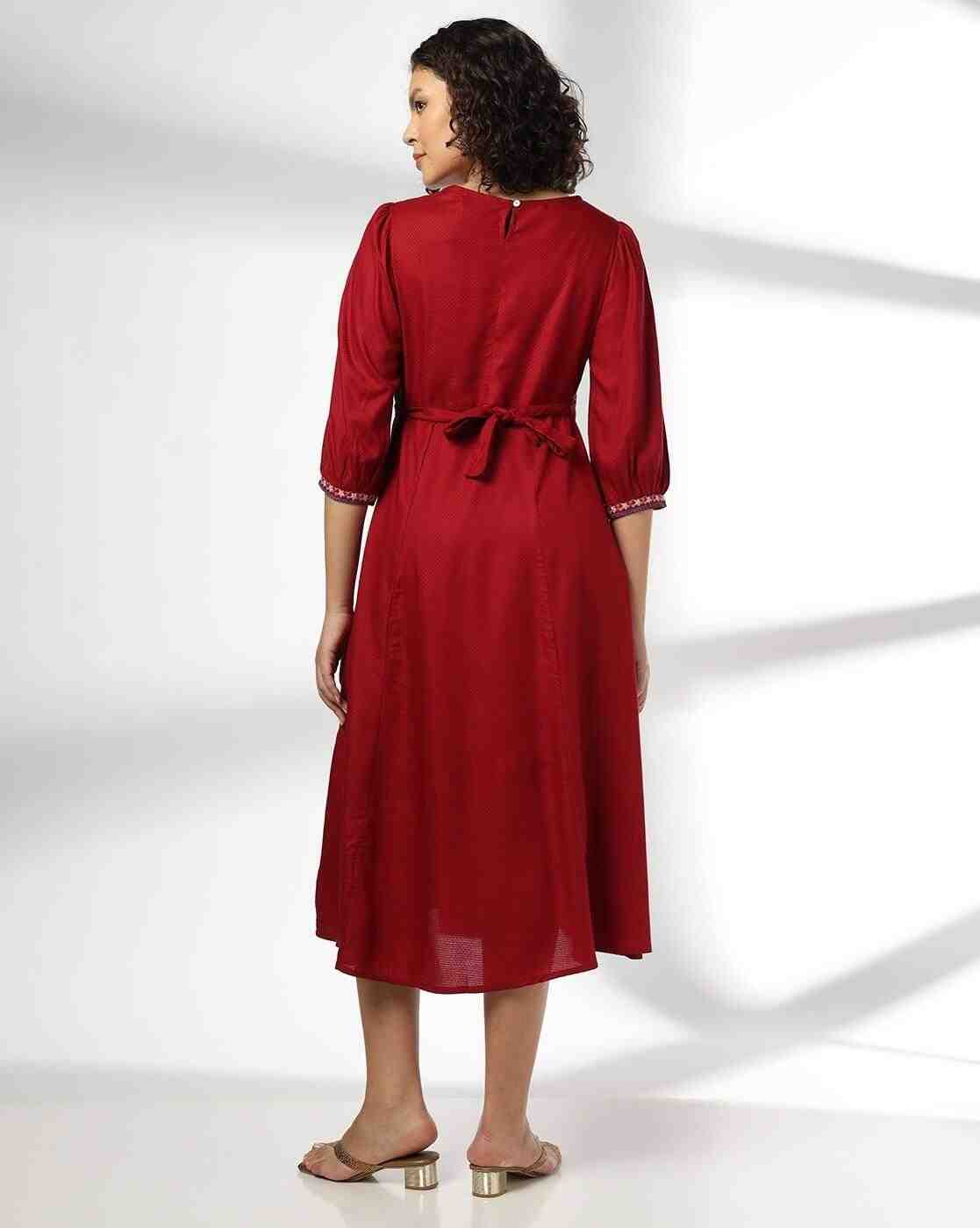 FUSION | Women Embroidered Yoke Fit & Flare Dress|2