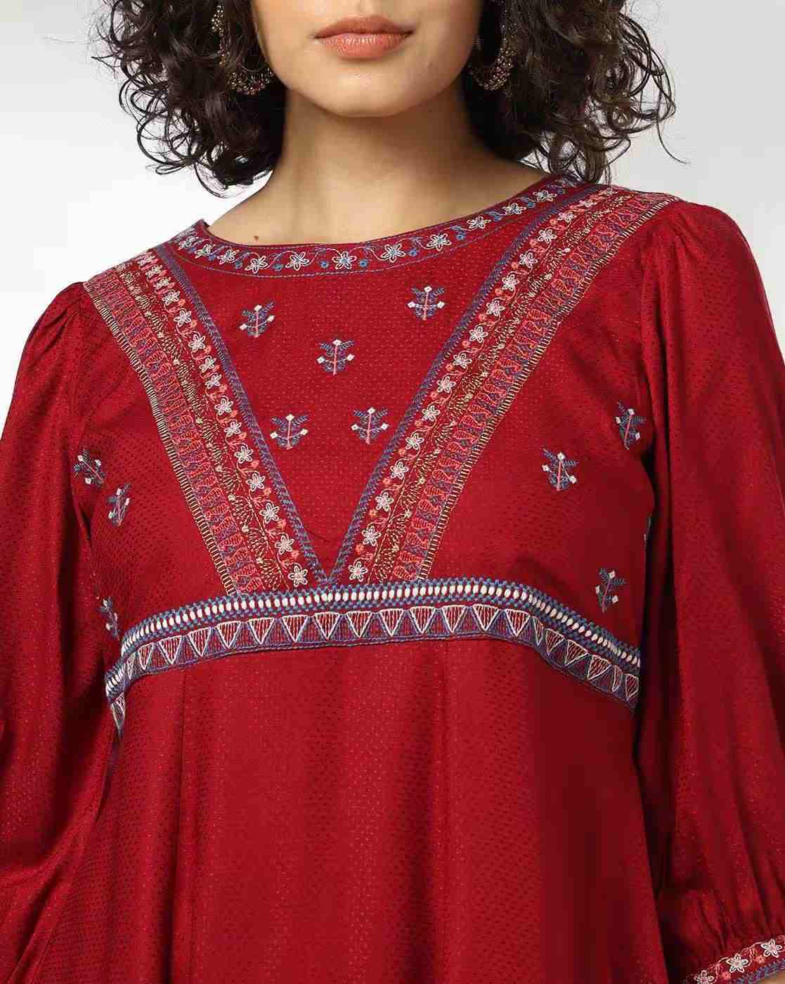 FUSION | Women Embroidered Yoke Fit & Flare Dress|3
