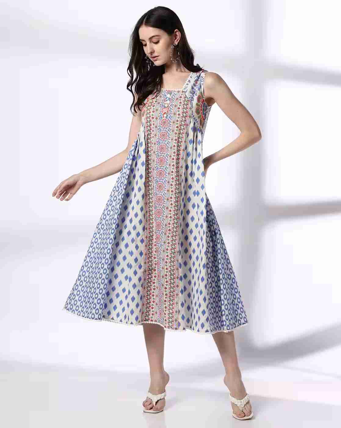 Women Printed Square-Neck A-Line Dress