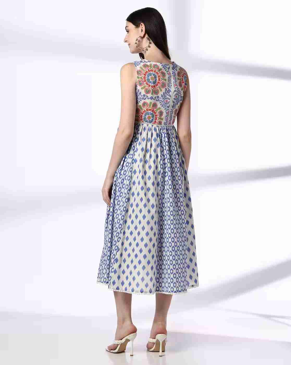 FUSION | Women Printed Square-Neck A-Line Dress|2