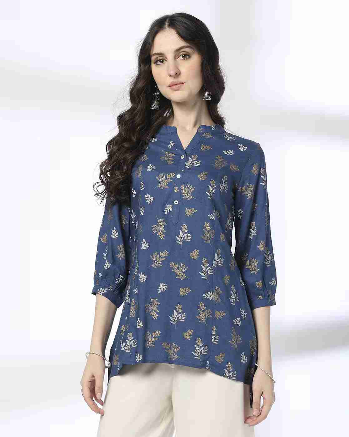 FUSION | Women Leaf Print A-Line Kurti|0