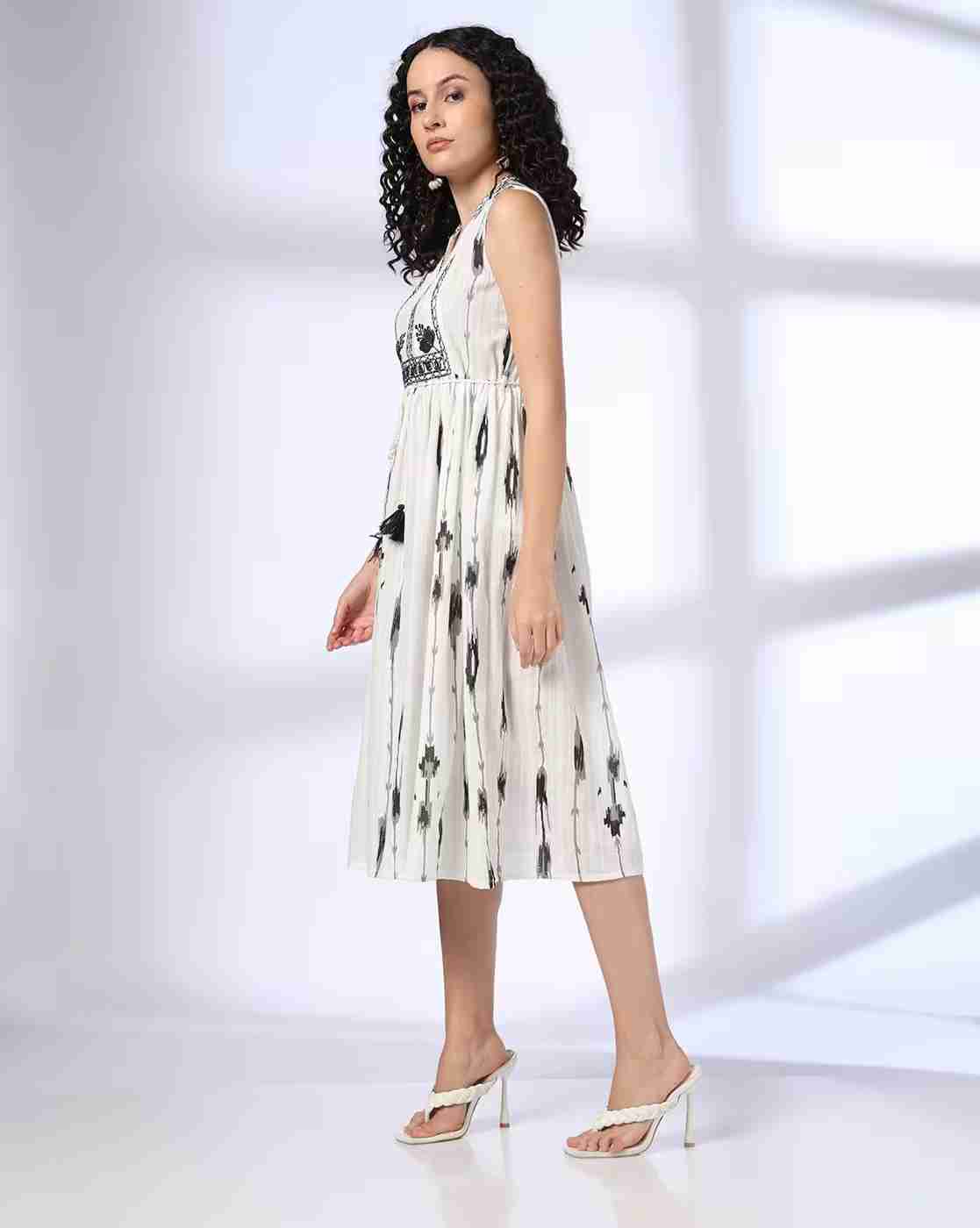 FUSION | Women Ikat Print Fit & Flare Dress|1