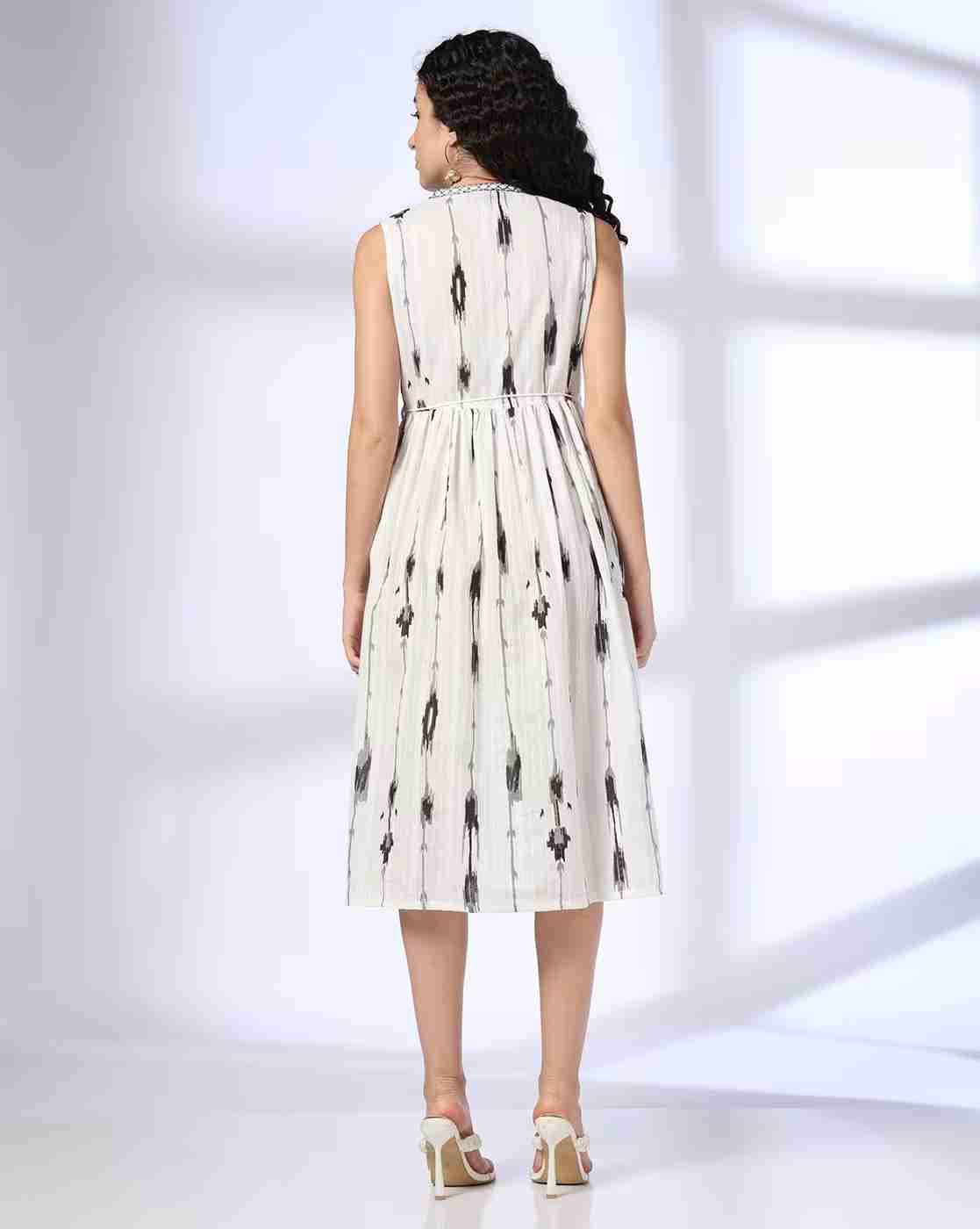 FUSION | Women Ikat Print Fit & Flare Dress|2