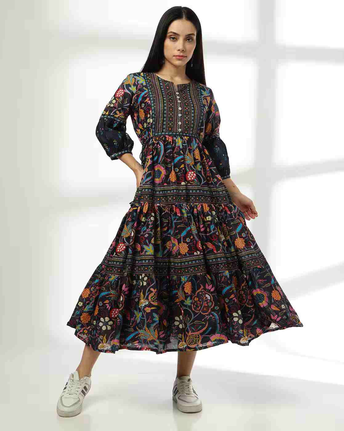 FUSION | Women Floral Print Tiered Dress|0