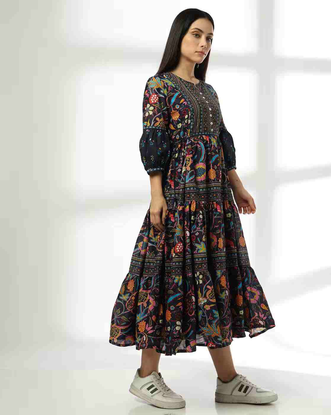 FUSION | Women Floral Print Tiered Dress|1