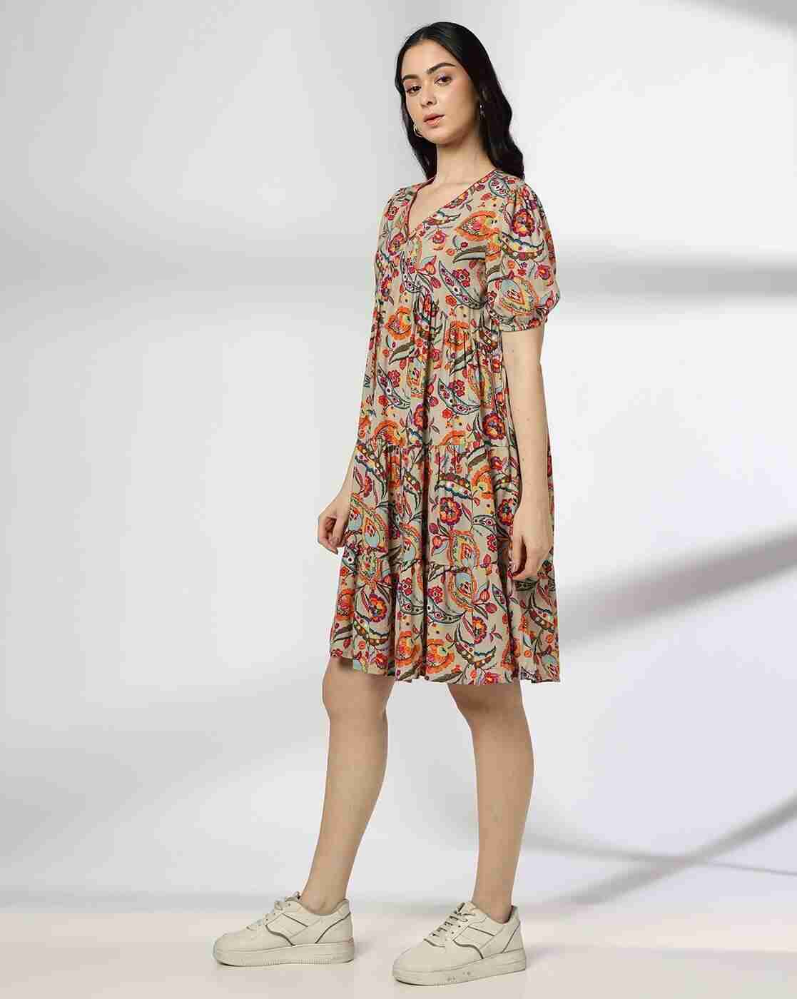 FUSION | Women Floral Print V-Neck Fit & Flare Dress|1
