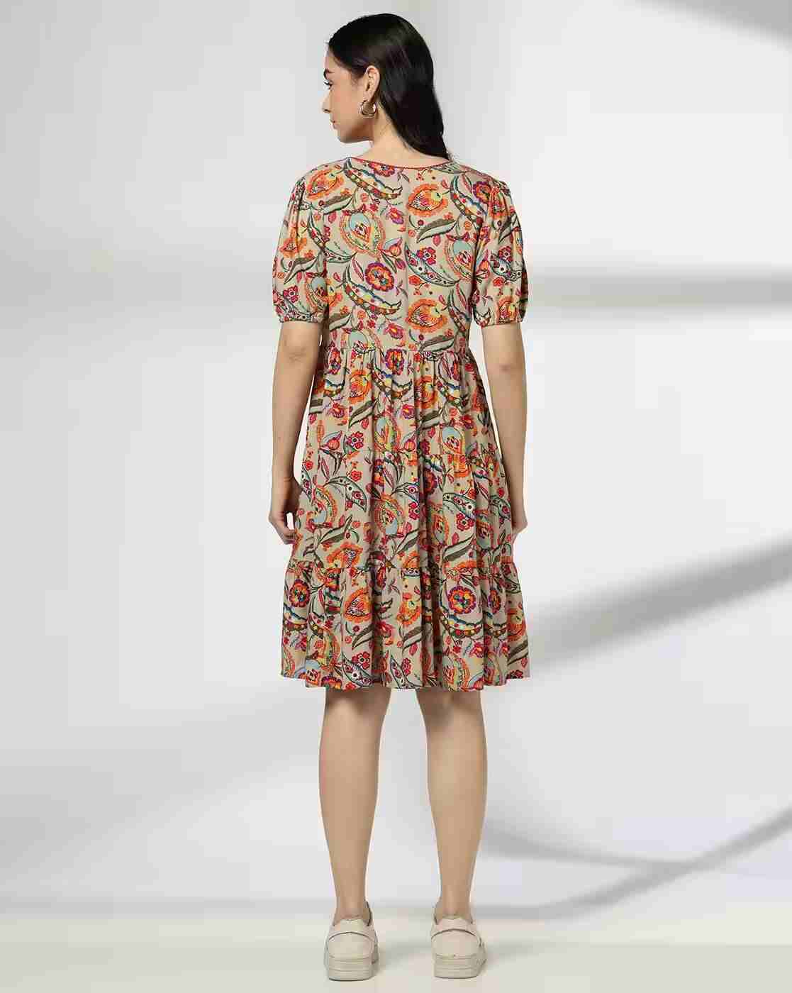 FUSION | Women Floral Print V-Neck Fit & Flare Dress|2