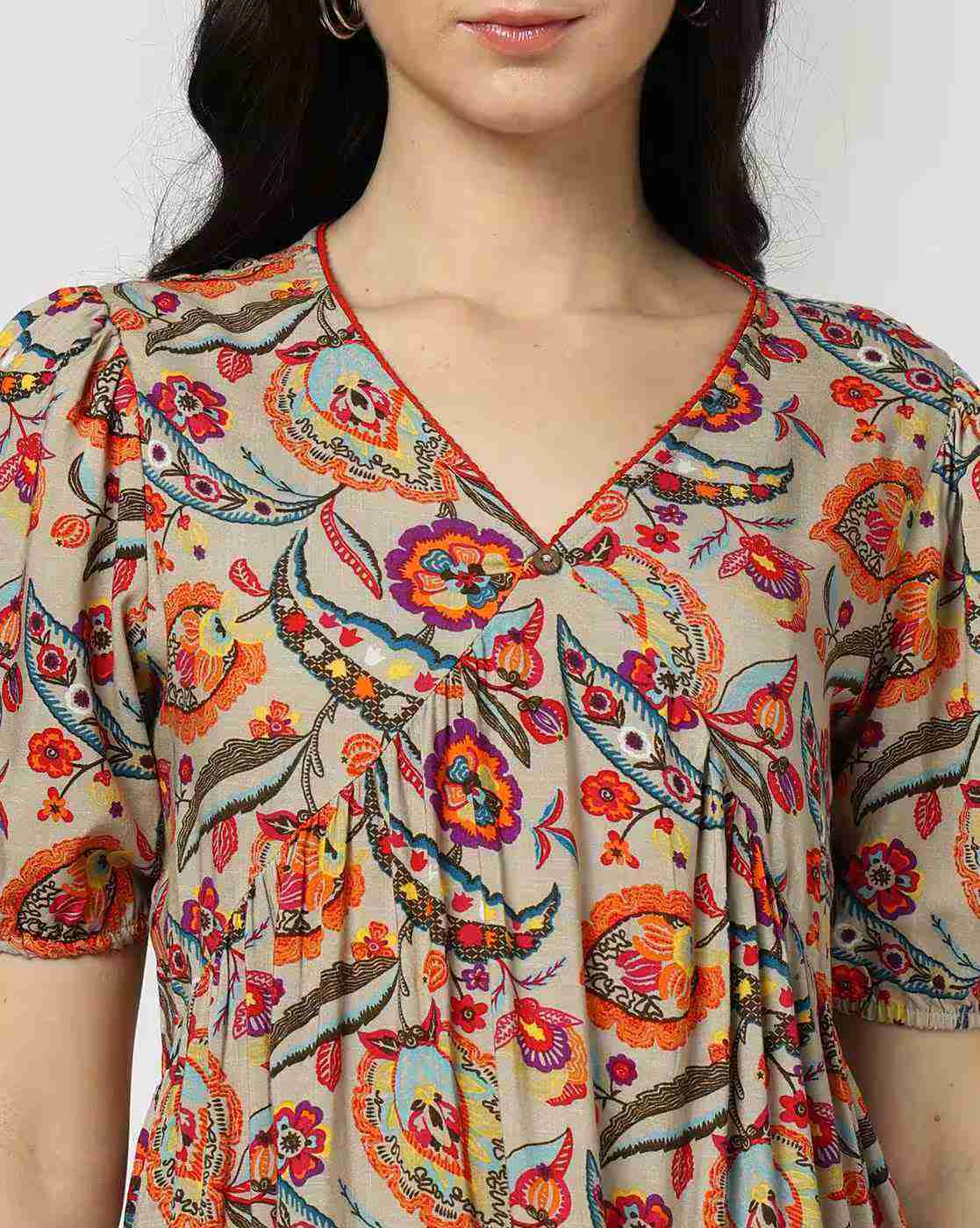 FUSION | Women Floral Print V-Neck Fit & Flare Dress|3