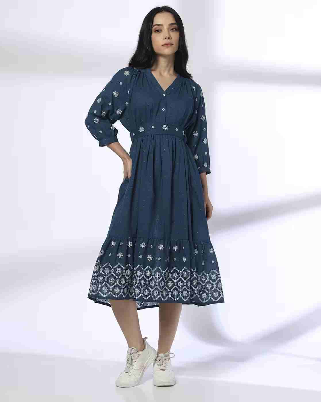 FUSION | Women Schiffli Embroidered Fit & Flare Dress|0