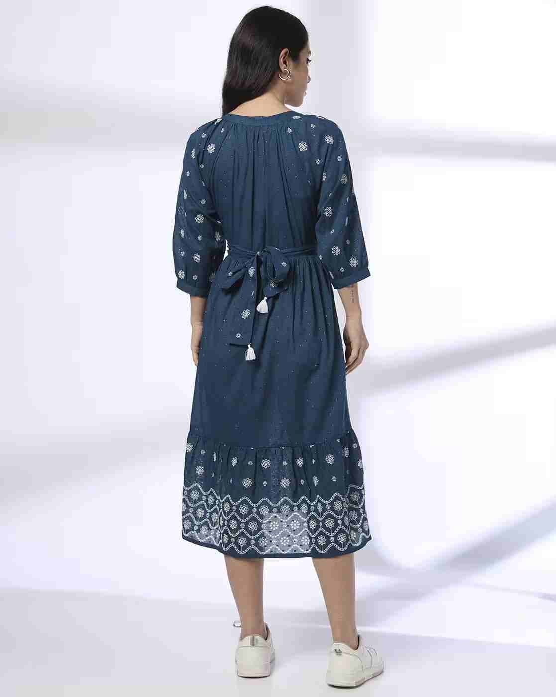 FUSION | Women Schiffli Embroidered Fit & Flare Dress|2