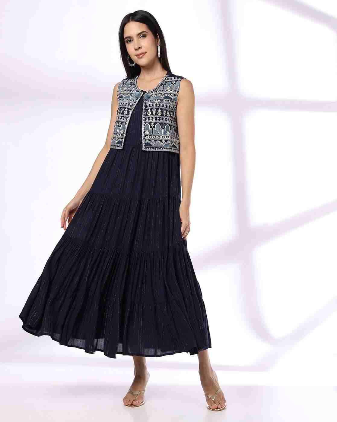 FUSION | Women Striped Relaxed Fit Jacker Dress with Jacket|0