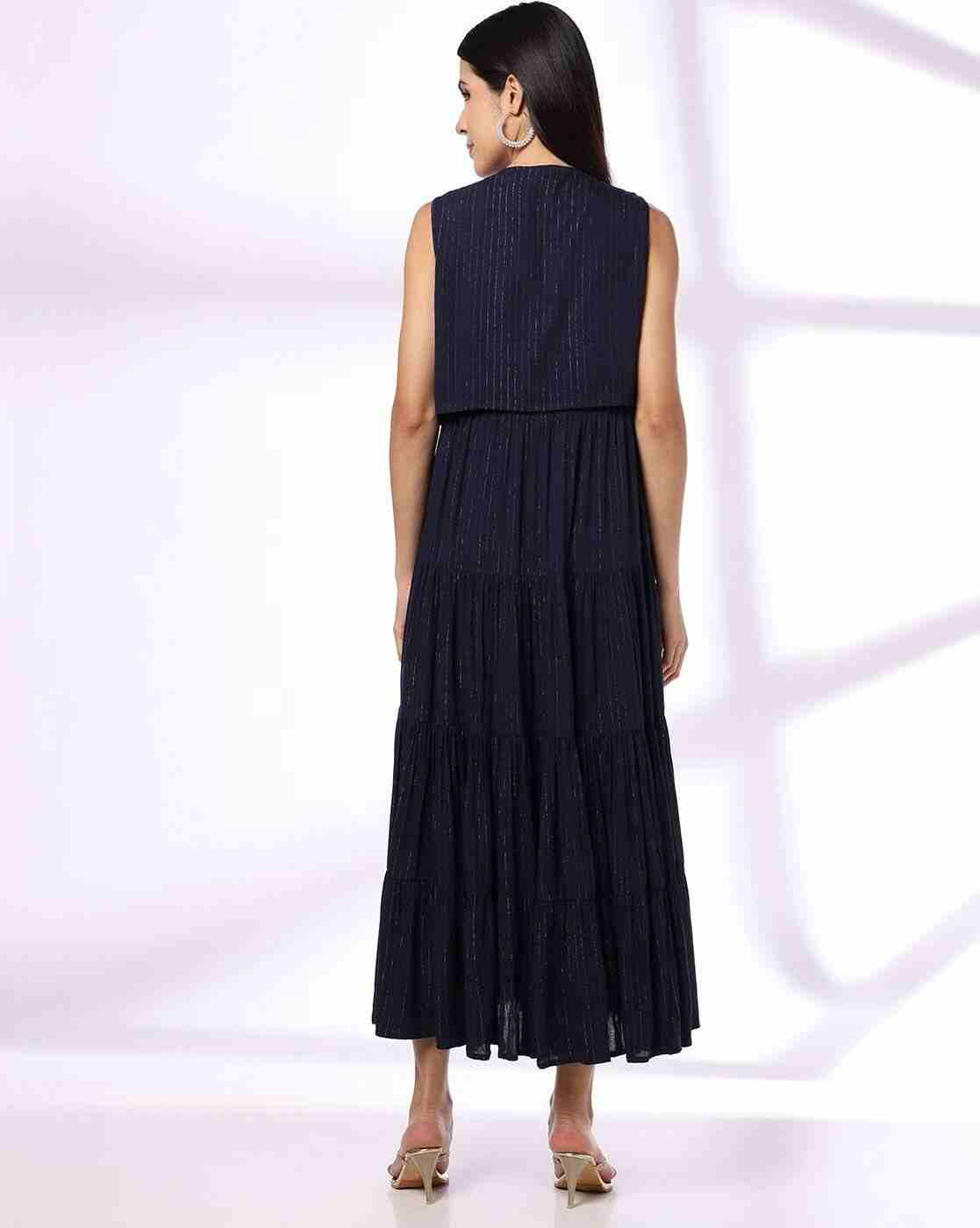 FUSION | Women Striped Relaxed Fit Jacker Dress with Jacket|2