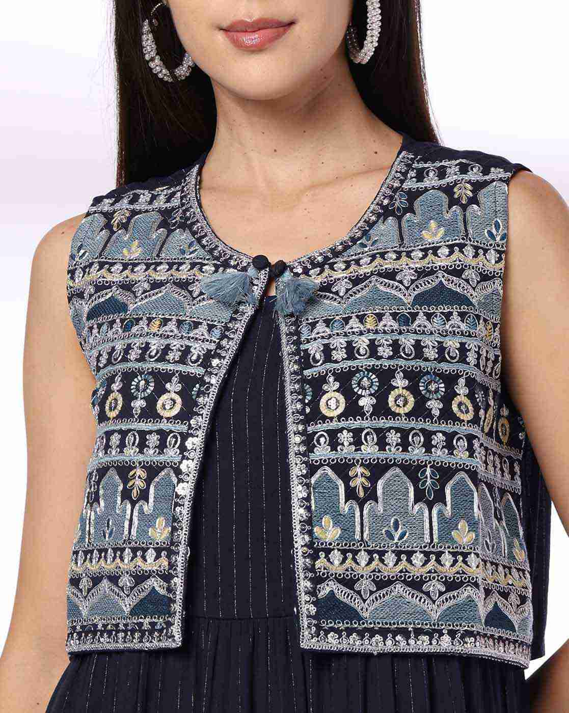 FUSION | Women Striped Relaxed Fit Jacker Dress with Jacket|4