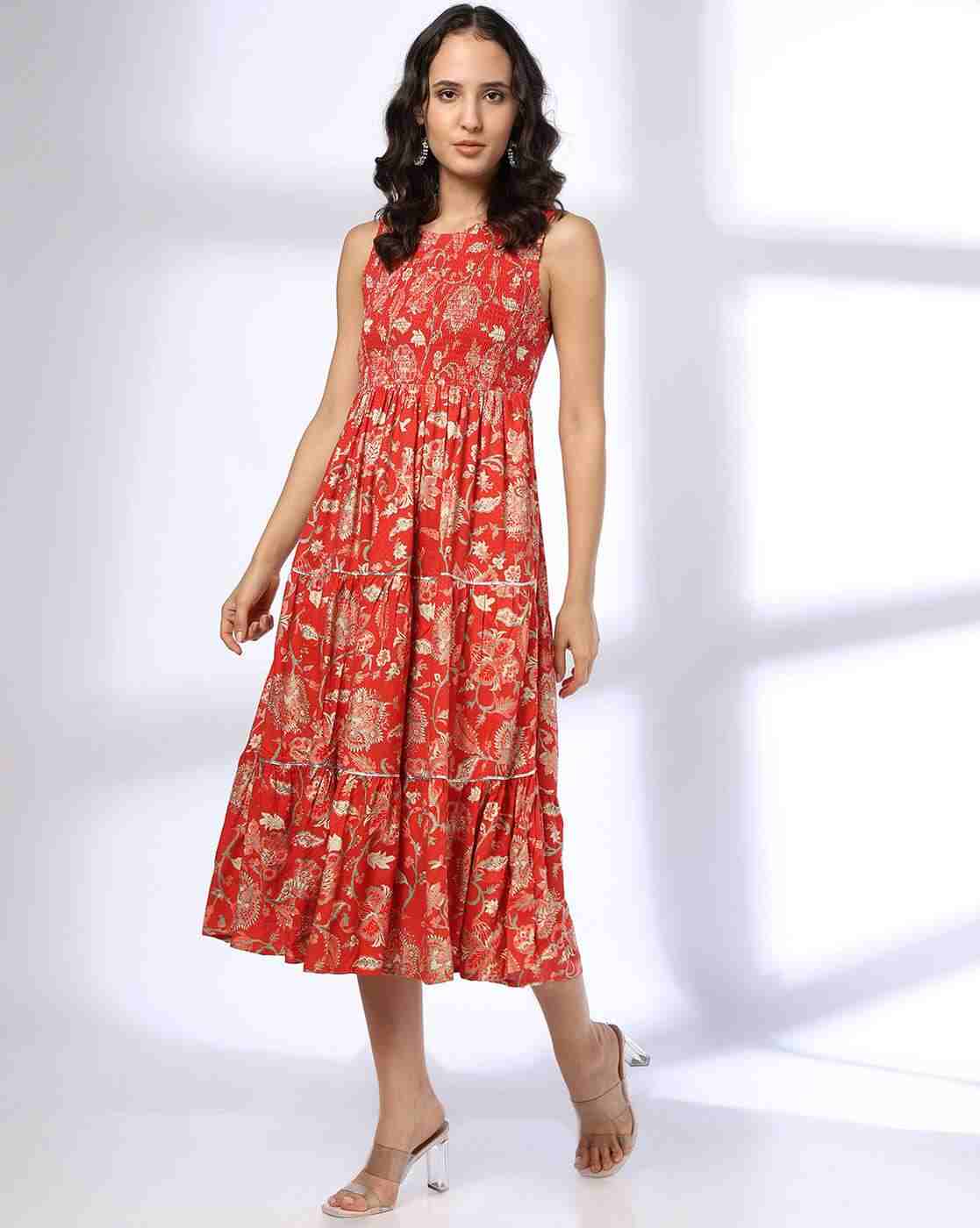FUSION | Women Floral Print Round-Neck Fit & Flare Dress|0