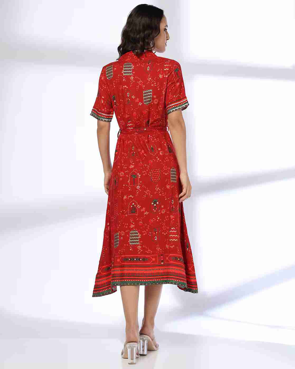 FUSION | Women Floral Print Shirt Dress with Tie-Up Belt|2