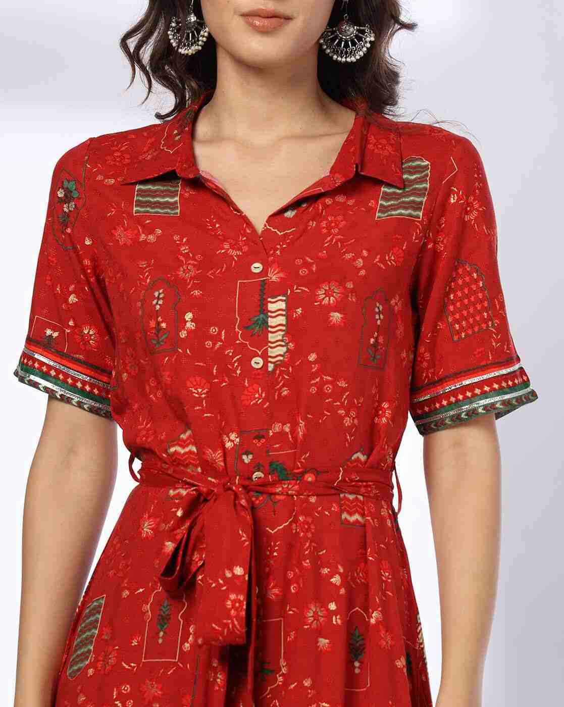 FUSION | Women Floral Print Shirt Dress with Tie-Up Belt|3