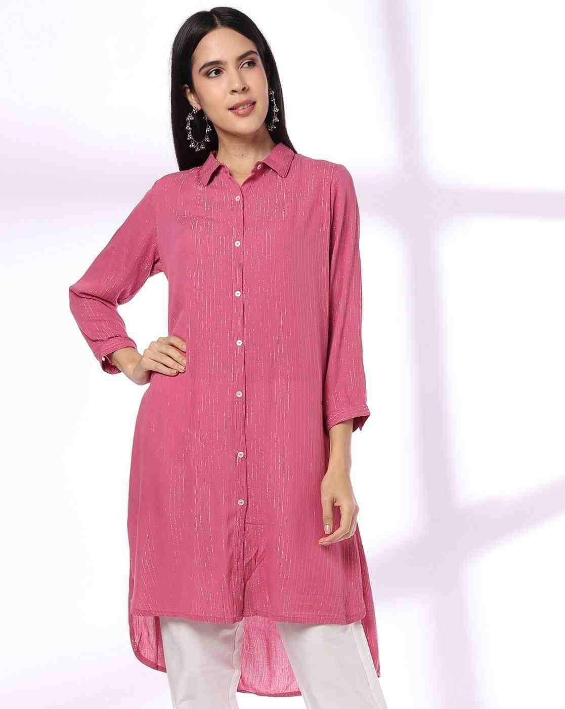 FUSION | Women Striped High-Low Straight Kurti|0