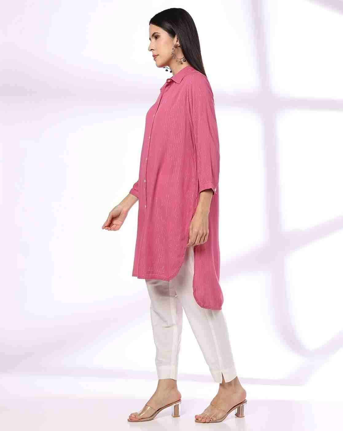 FUSION | Women Striped High-Low Straight Kurti|1