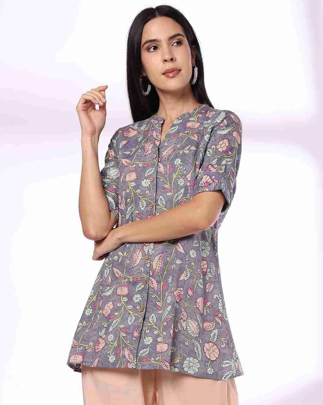 FUSION | Women Leaf Print A-Line Kurti|0