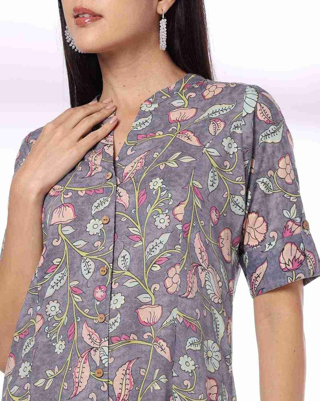 FUSION | Women Leaf Print A-Line Kurti|3