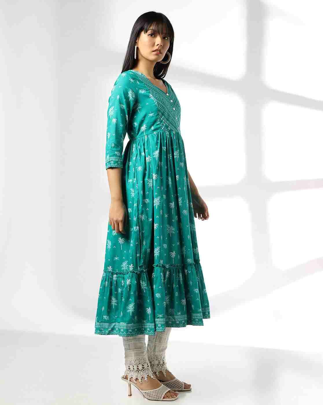 FUSION | Women Floral Print V-Neck Tiered Dress