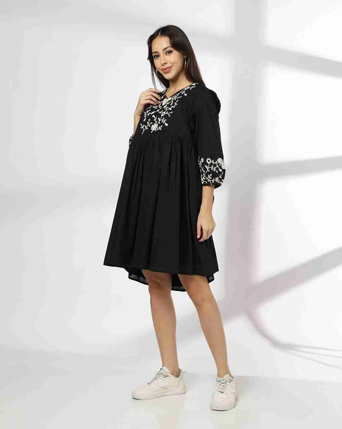 women's embroidered fit & flare dress Embroidered Sateen Fit-and-Flare Dress