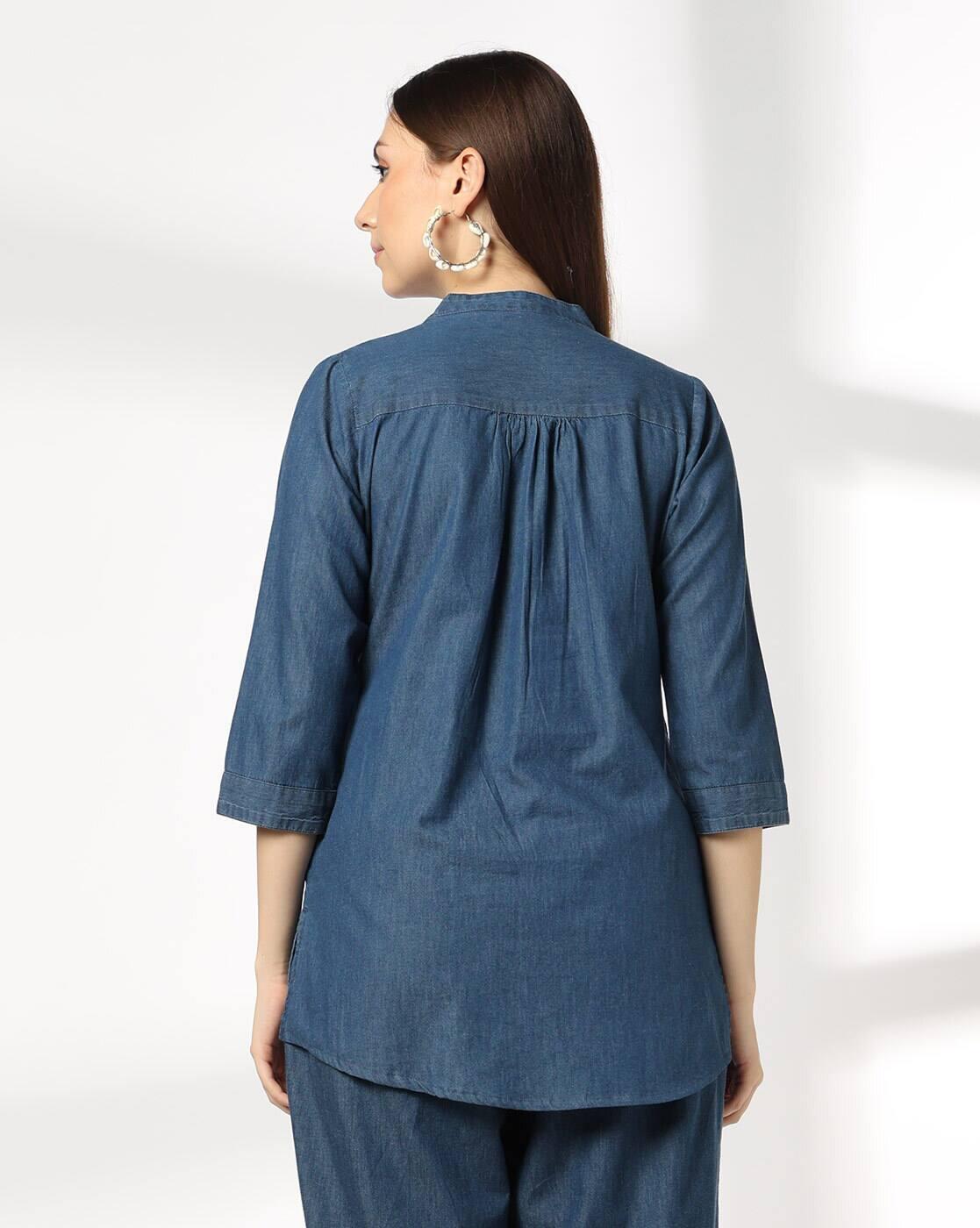 FUSION | Women Embroidered Relaxed Fit Denim Tunic|2