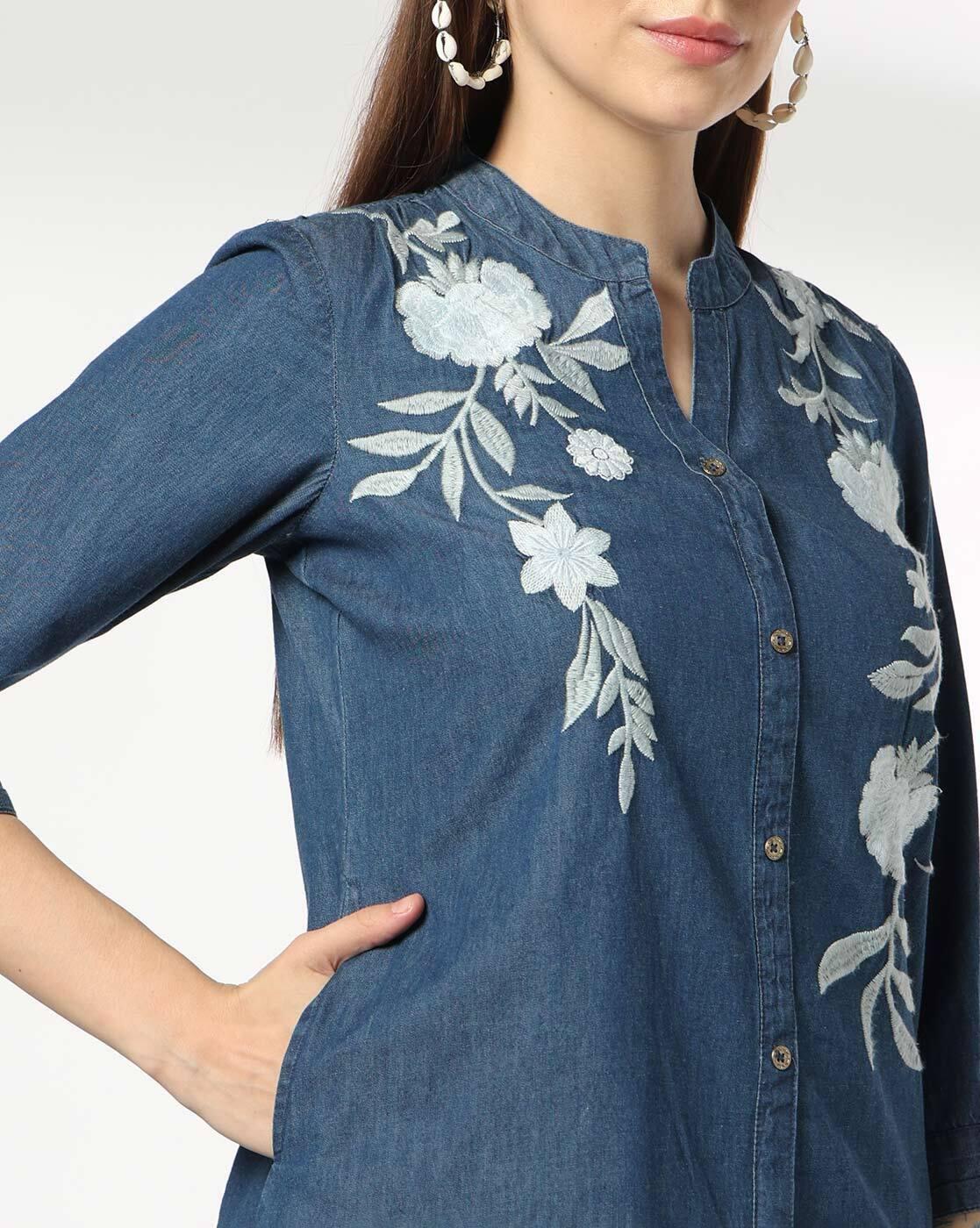 FUSION | Women Embroidered Relaxed Fit Denim Tunic|3