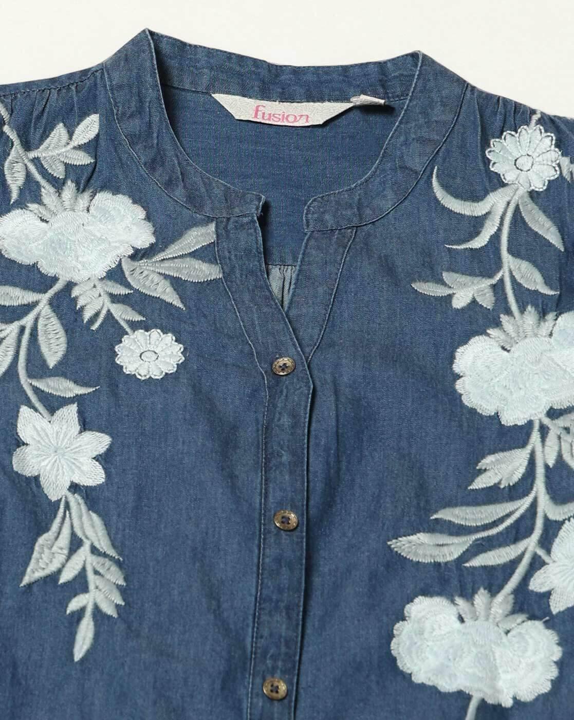 FUSION | Women Embroidered Relaxed Fit Denim Tunic|4