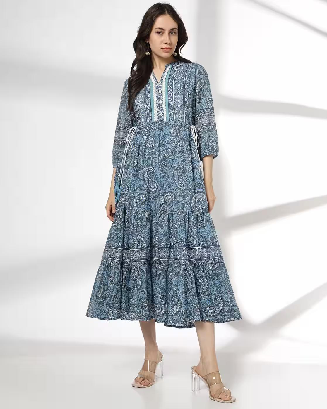 FUSION | Women Paisley Print Tiered Dress|0
