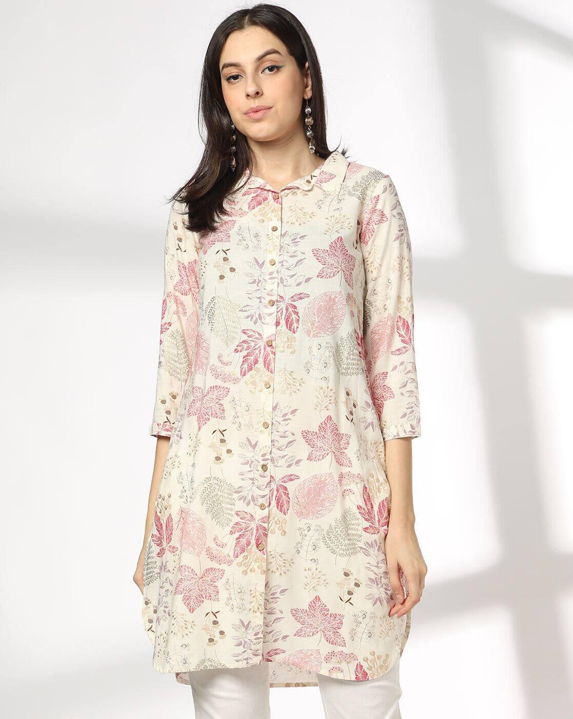 FUSION | Women Leaf Print Straight Kurti|0
