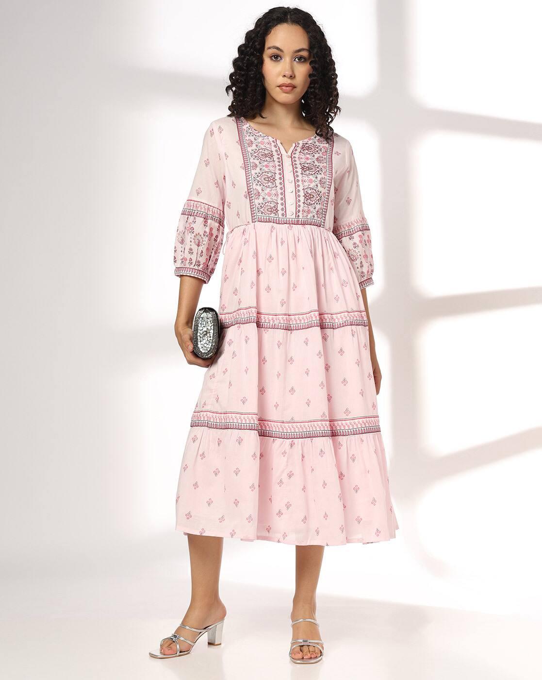 FUSION | Women Floral Print Tiered Midi Dress|0