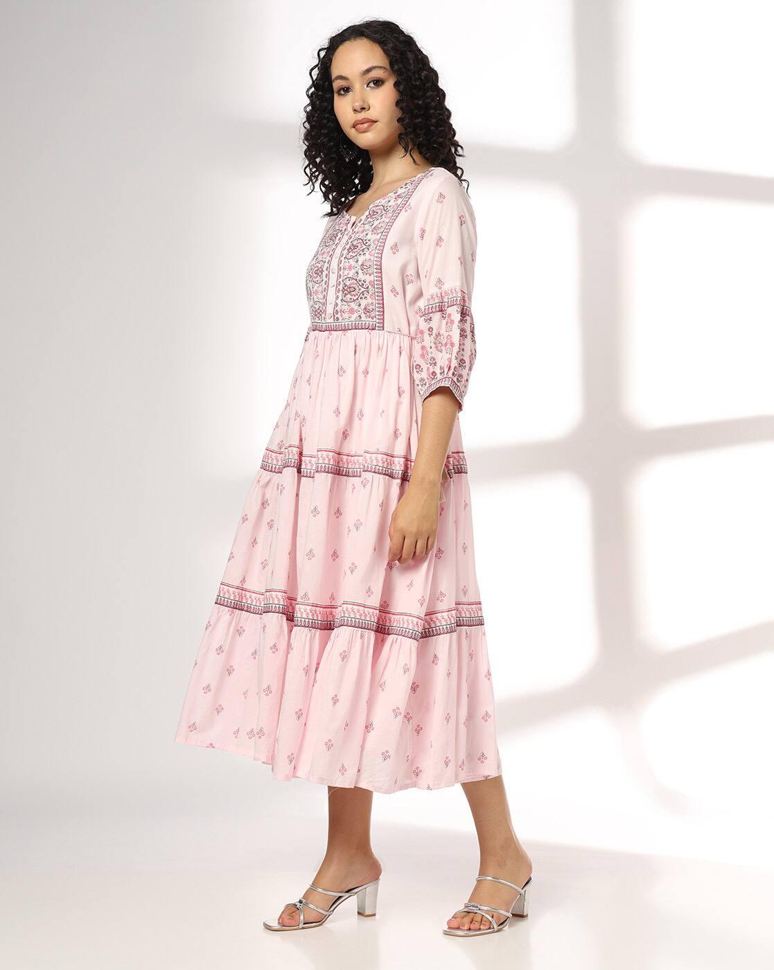 FUSION | Women Floral Print Tiered Midi Dress|1