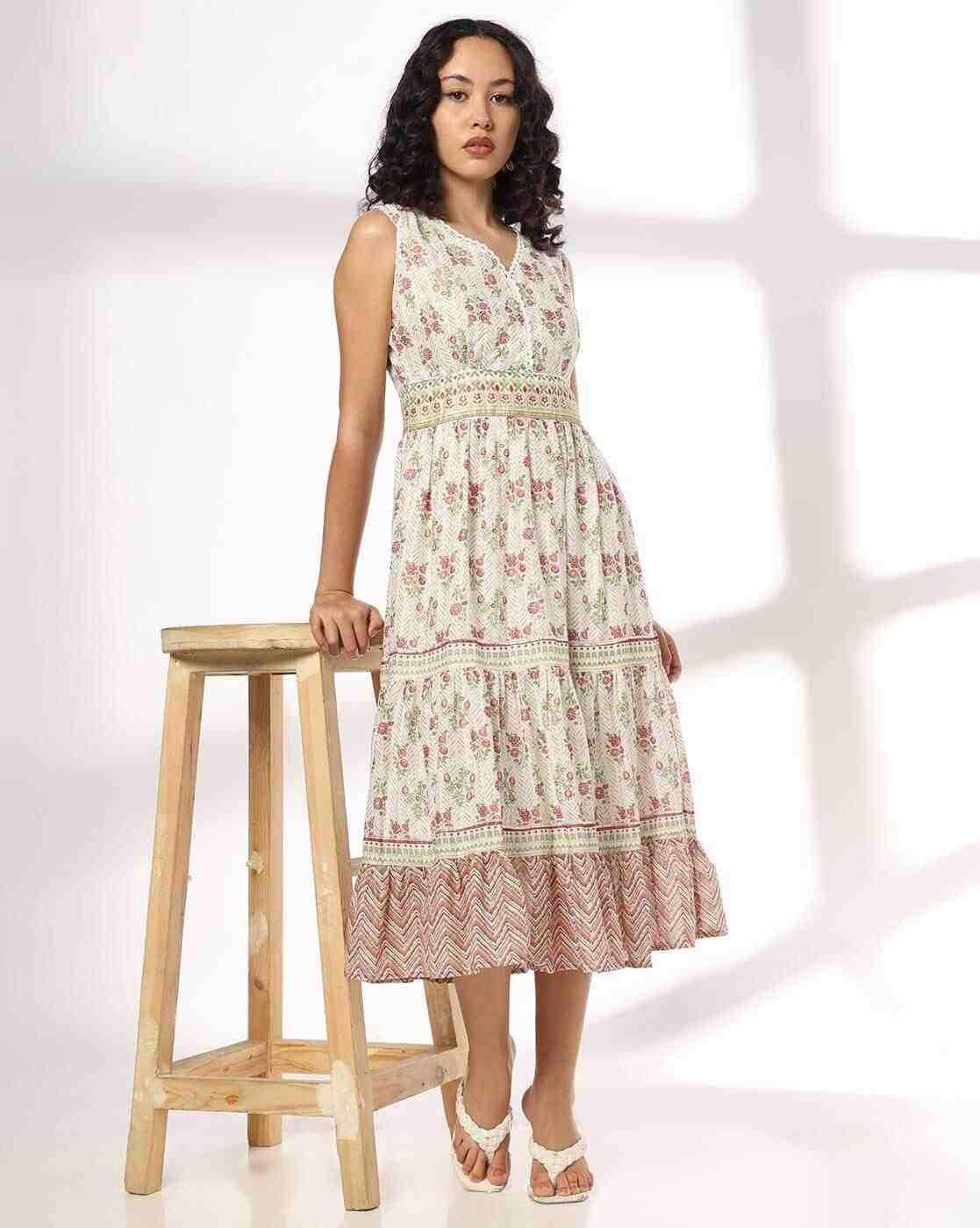 FUSION | Women Floral Print Tiered Midi Dress|0
