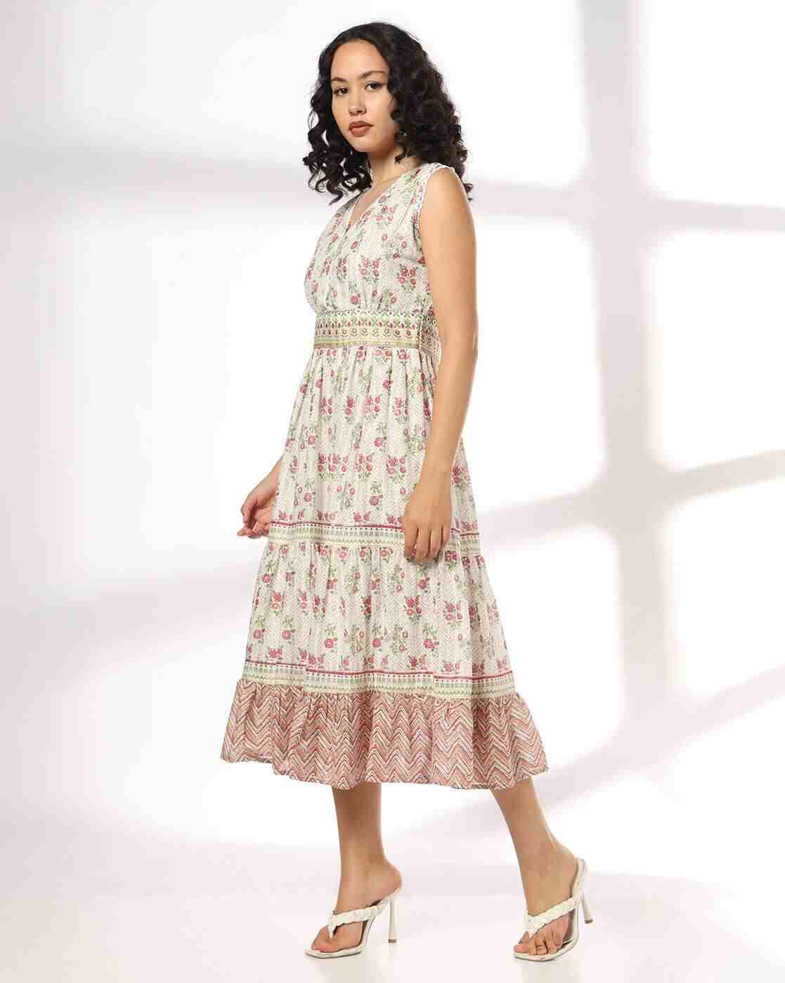FUSION | Women Floral Print Tiered Midi Dress|1