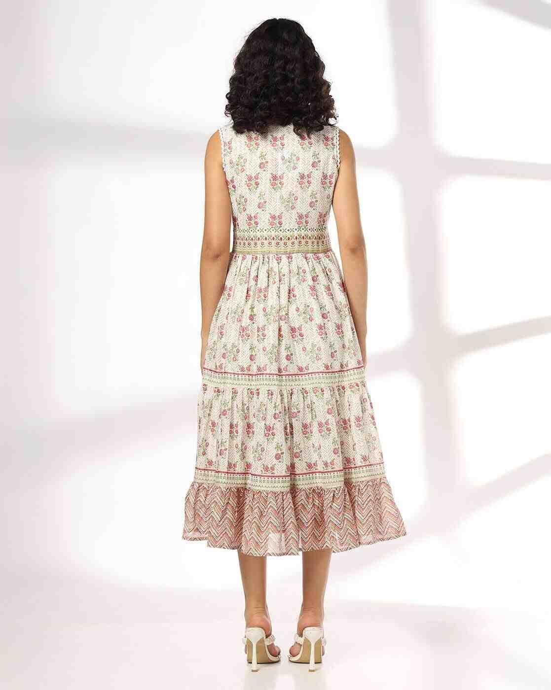 FUSION | Women Floral Print Tiered Midi Dress|2