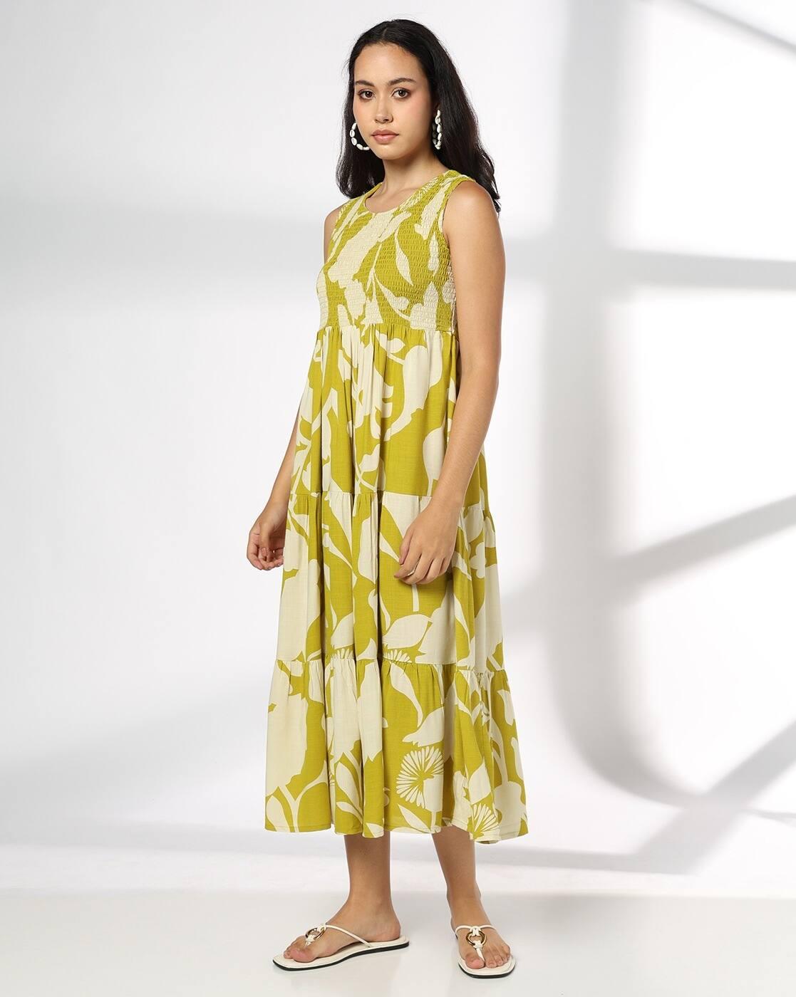 FUSION | Women Printed Smocked Tiered Dress|1